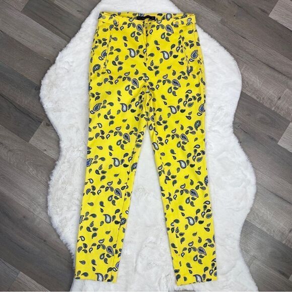Zara Paisley Print Ankle Pants Yellow Blue 4 - Picture 4 of 11